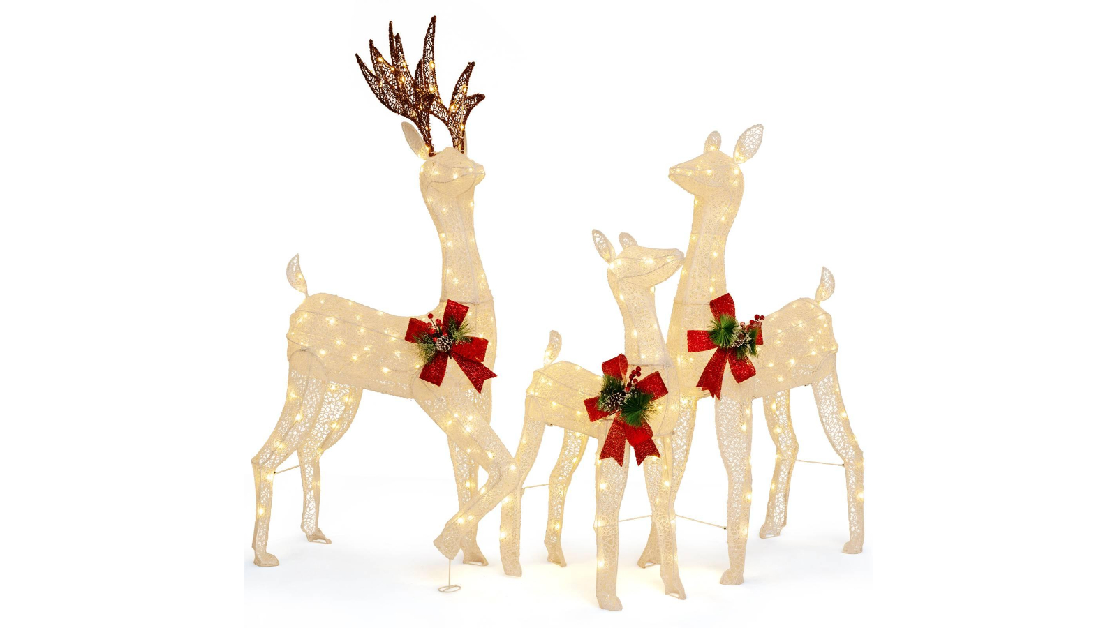 Costway 230 LED Christmas Reindeers Family Christmas Decoration - White