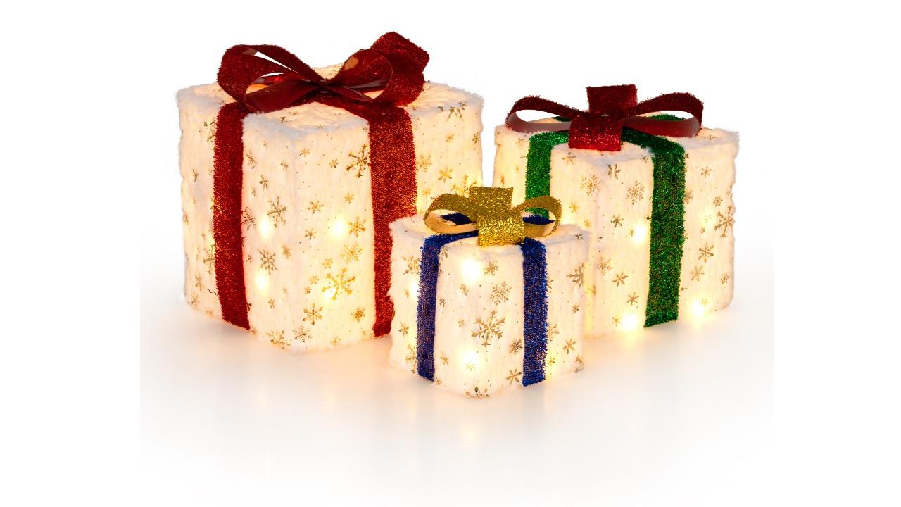 Costway 3 Piece Christmas Gift Box Pre-lit Christmas Decoration with Bow