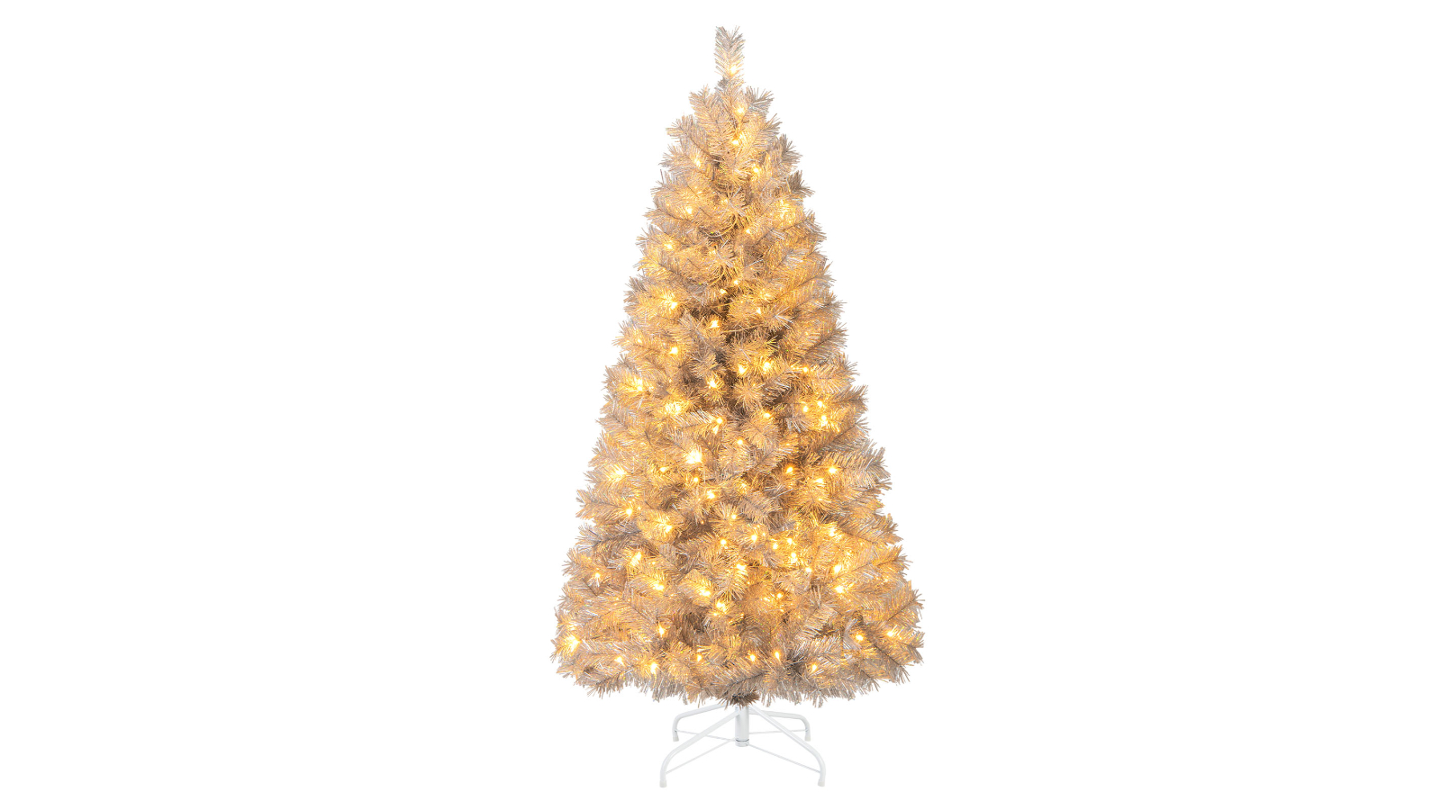 Costway 170 LED Silver Tinsel Leaves Hinged Christmas Tree - 150cm