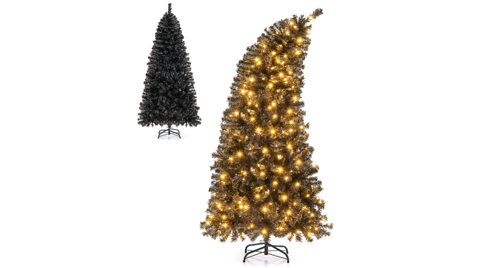 Costway Black 260 LED Halloween Christmas Tree with Bendable Top - 185cm
