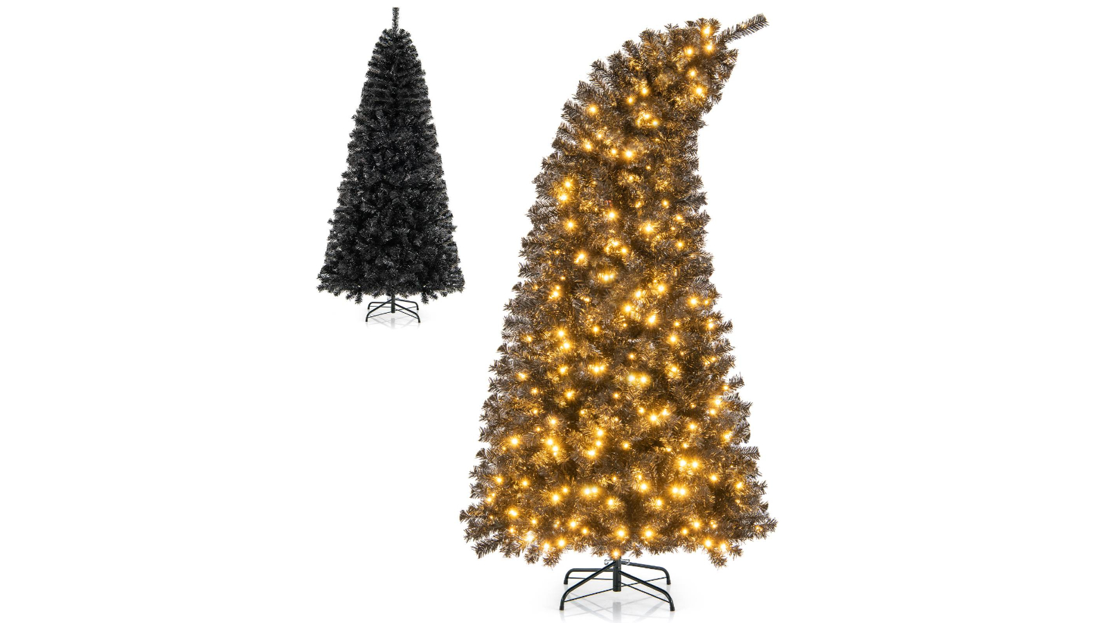 Costway Black 340 LED Halloween Christmas Tree with Bendable Top - 214cm