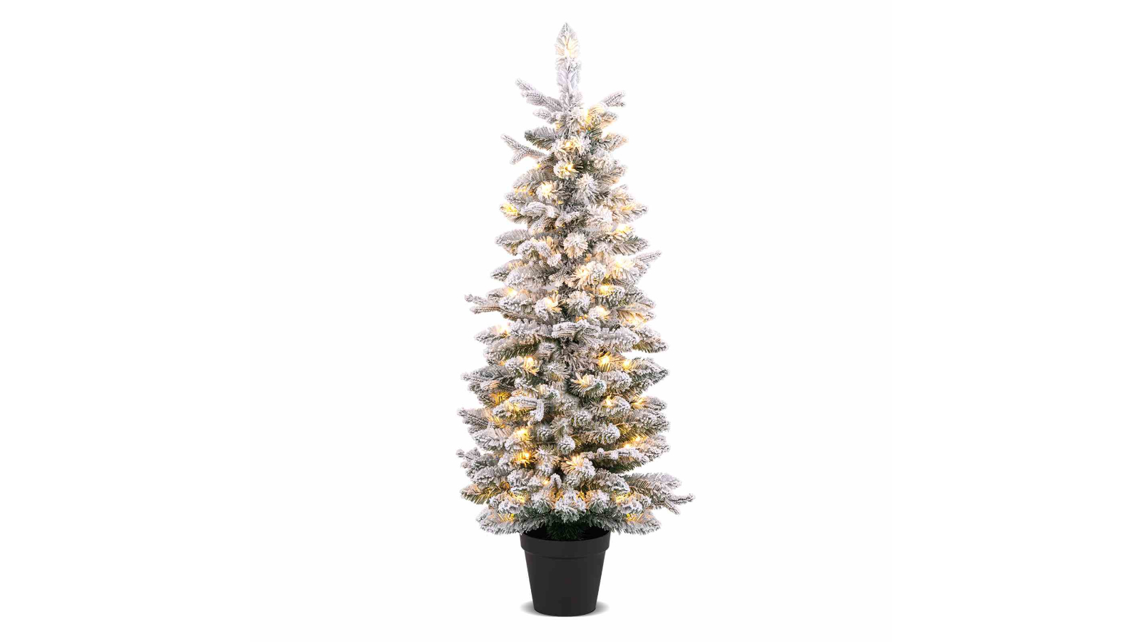 Costway Artificial Potted 80 LED Pre-Lit Snow Flocked Christmas Tree - 120cm