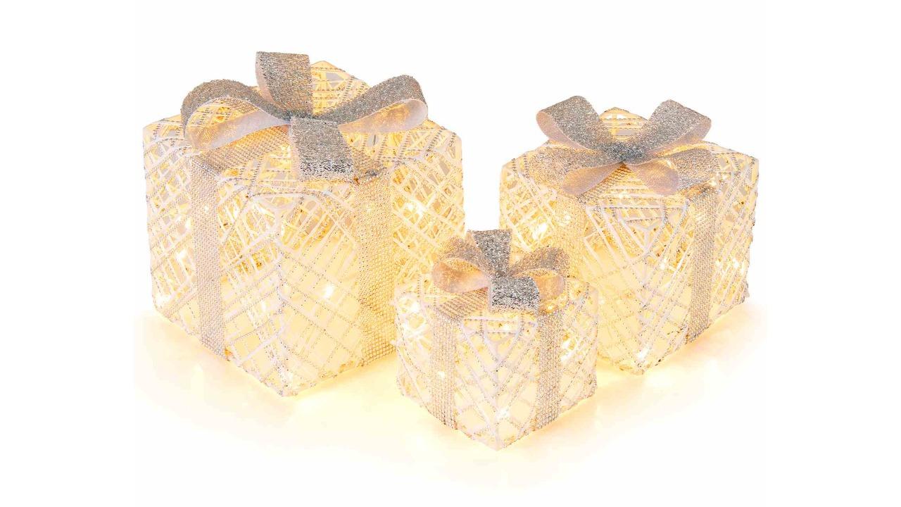 Costway Set of 3 Gift Box Decoration - White