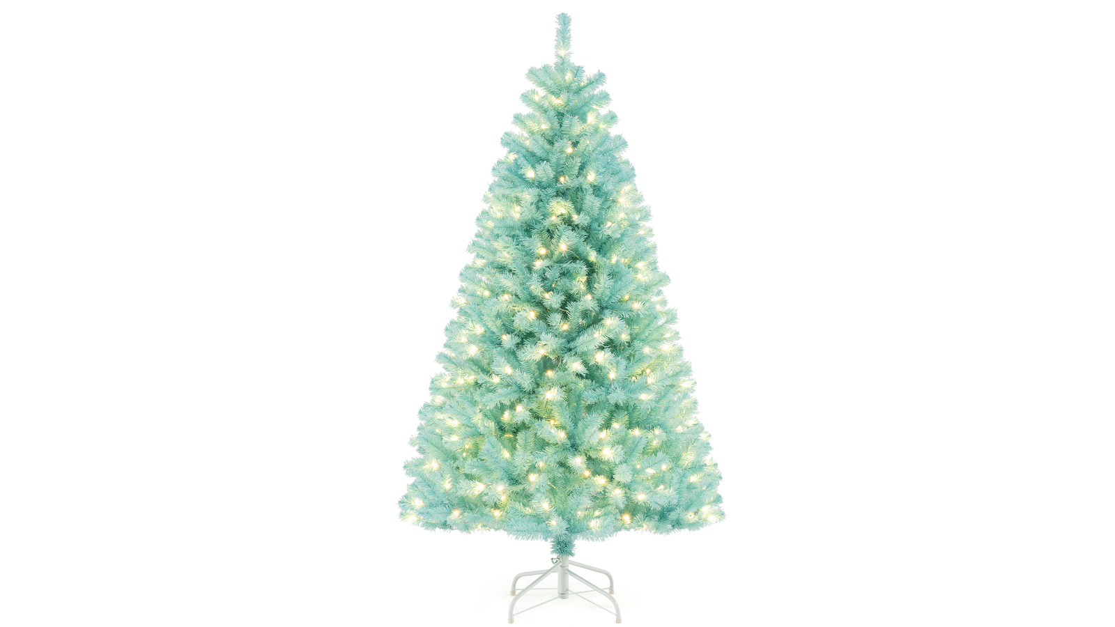 Costway Blue Artificial Hinged 280 LED Pre-Lit Christmas Tree - 180cm