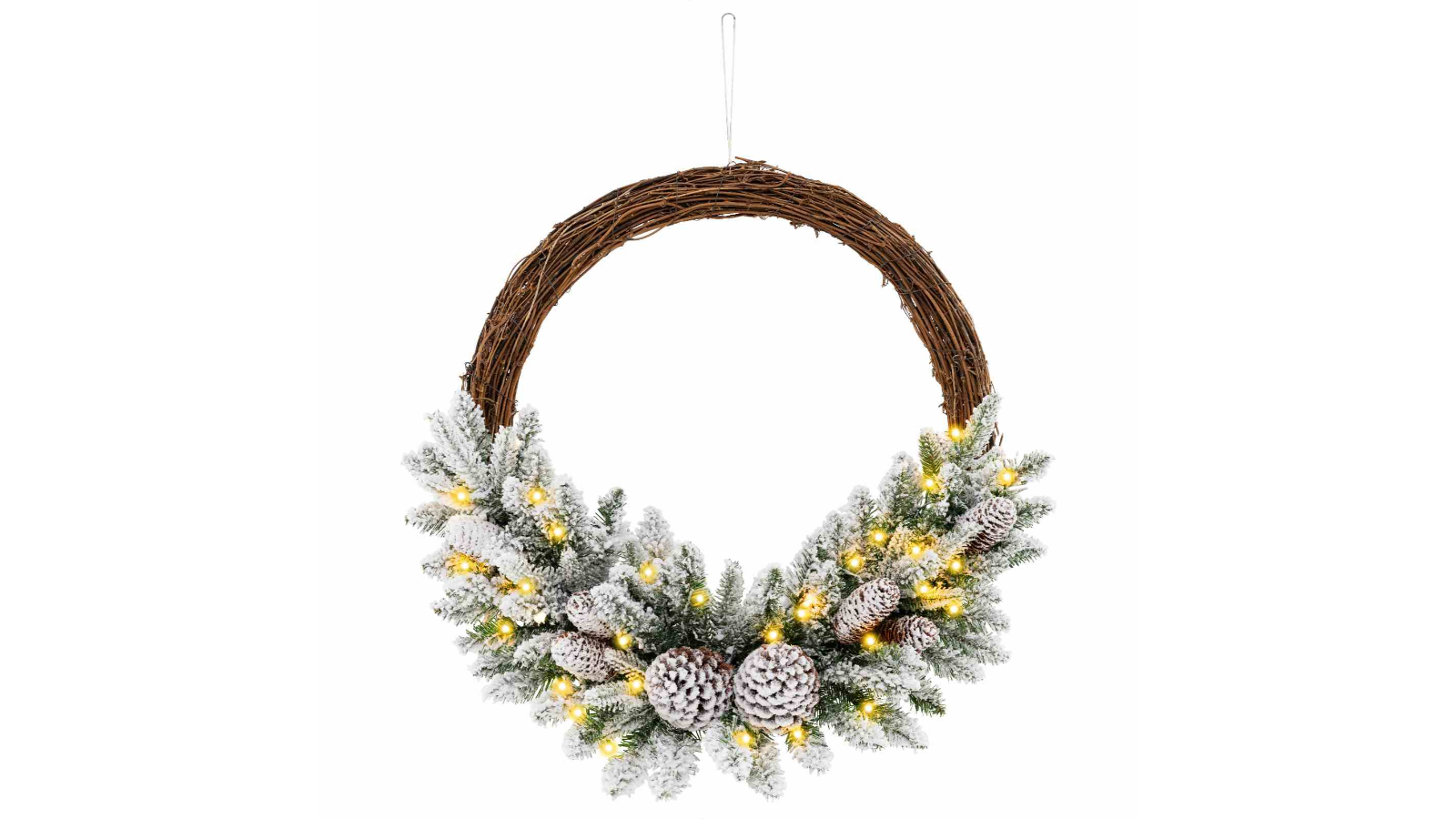 Costway Snow Flocked Front Door Wall Artificial Christmas Hoop Wreath 