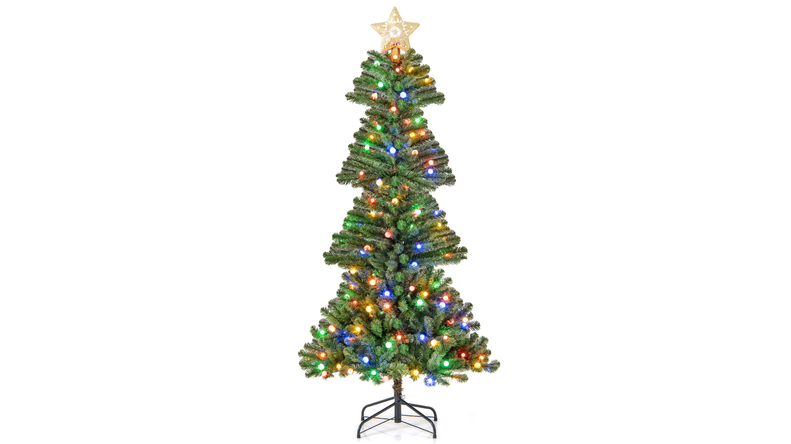 Costway Artificial Hinged Christmas Tree with Lighted Star Topper - 180cm