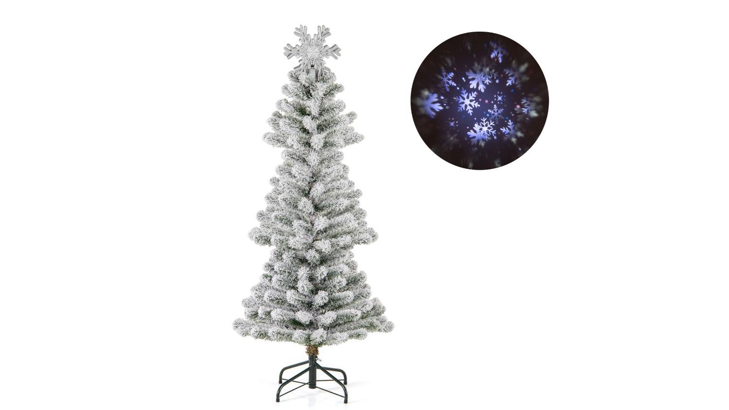Costway Home Shop Carnival Flocked Christmas Tree with Lighted Snowflake Topper - 150cm