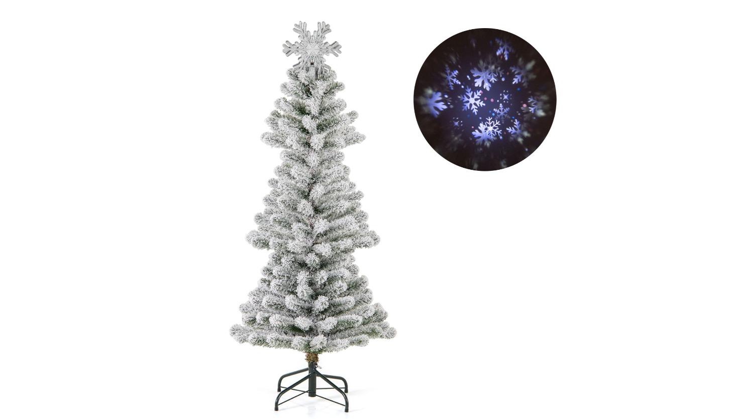 Costway Home Shop Carnival Flocked Christmas Tree with Lighted Snowflake Topper - 180cm
