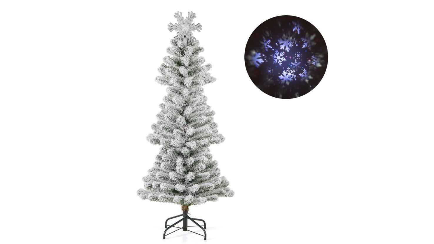 Costway Home Shop Carnival Flocked Christmas Tree with Lighted Snowflake Topper
