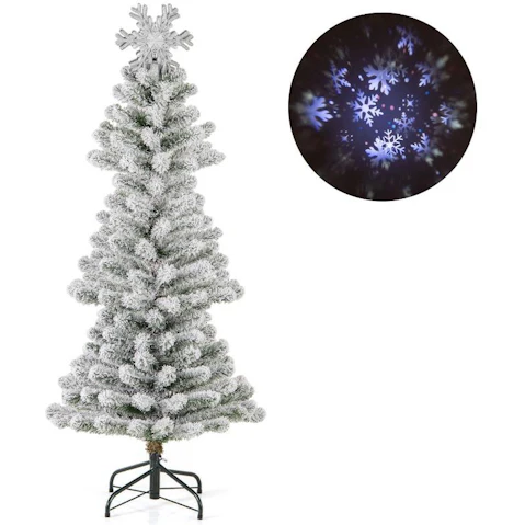 Costway Home Shop Carnival Flocked Christmas Tree with Lighted Snowflake Topper