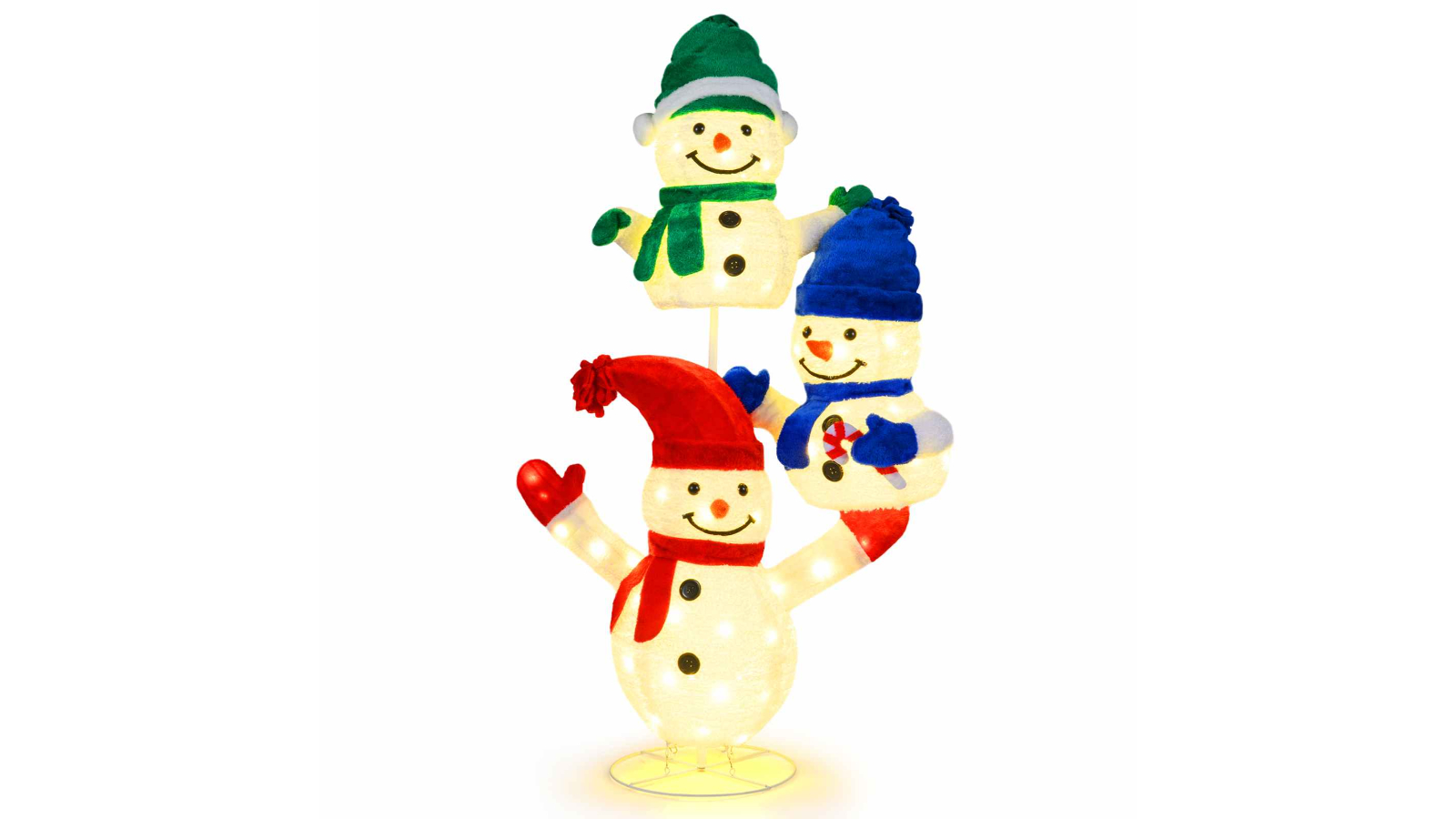 Costway 1.5metre 3 Piece Lighted Stacked Snowman Christmas Decoration