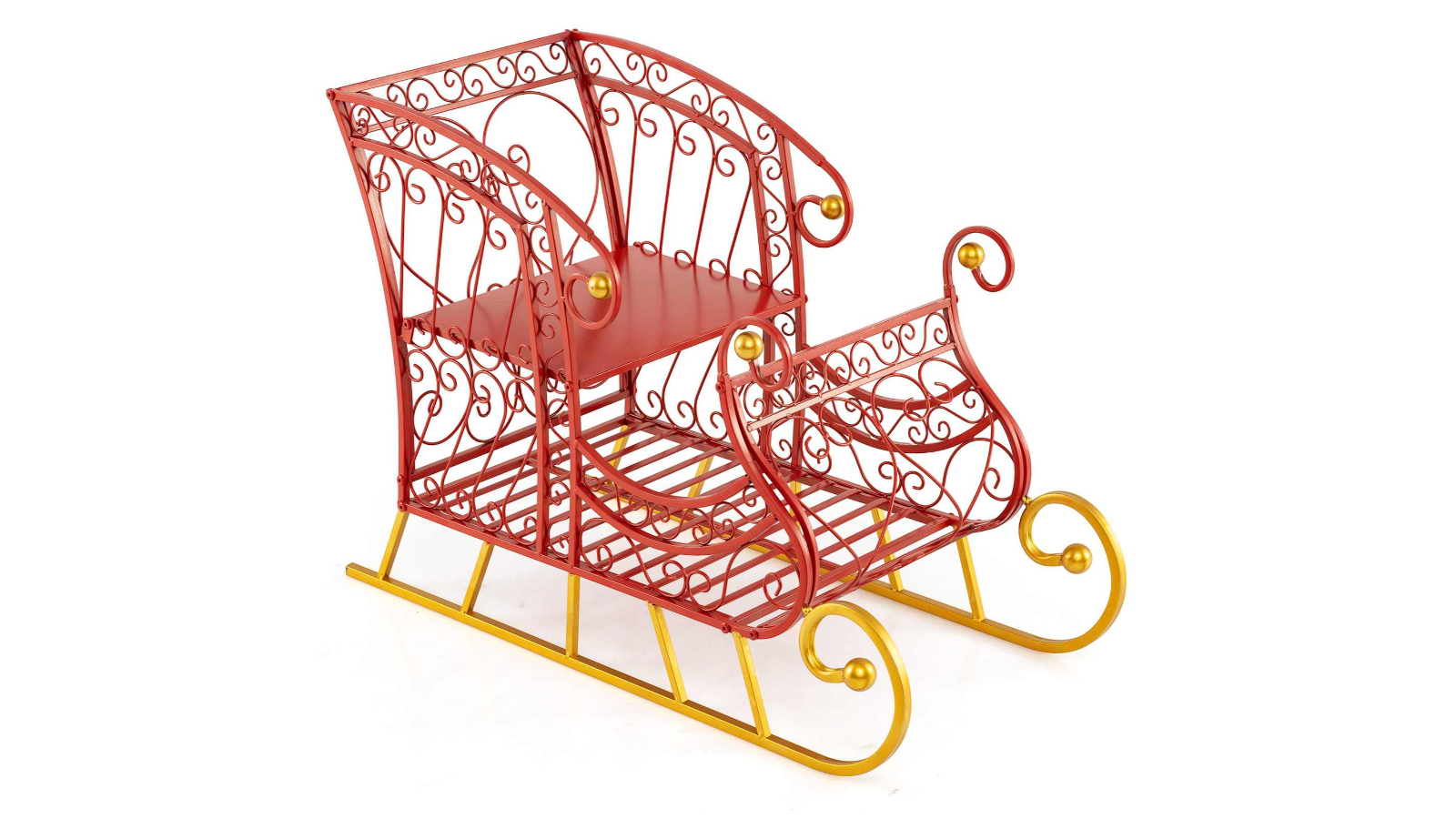 Costway 2-Tier Festive Storage Decor Metal Christmas Santa Sleigh Basket 