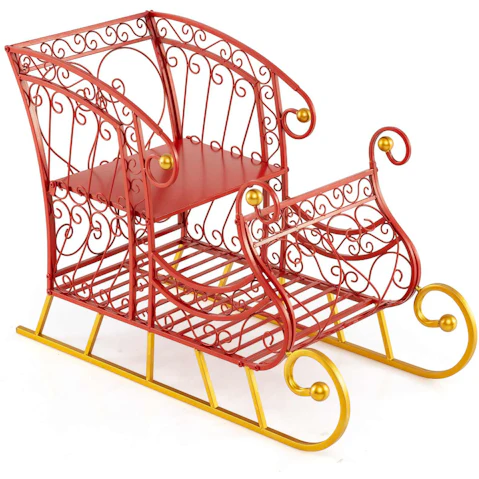 Costway 2-Tier Festive Storage Decor Metal Christmas Santa Sleigh Basket