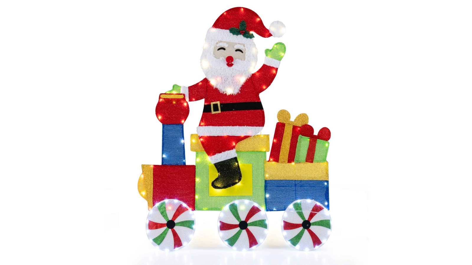 Costway 120cm 133 LED 2D Pre-Lit Santa on Train Christmas Decoration