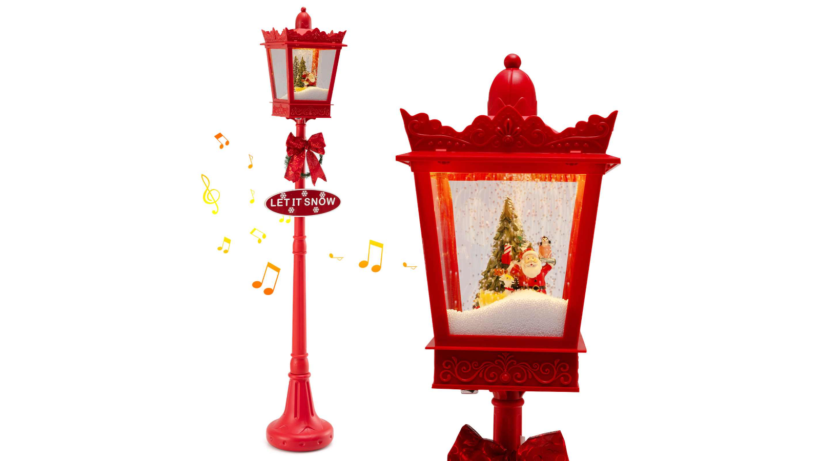 Costway 185cm Musical Christmas Streetlight with LED and Snow Effect - Red