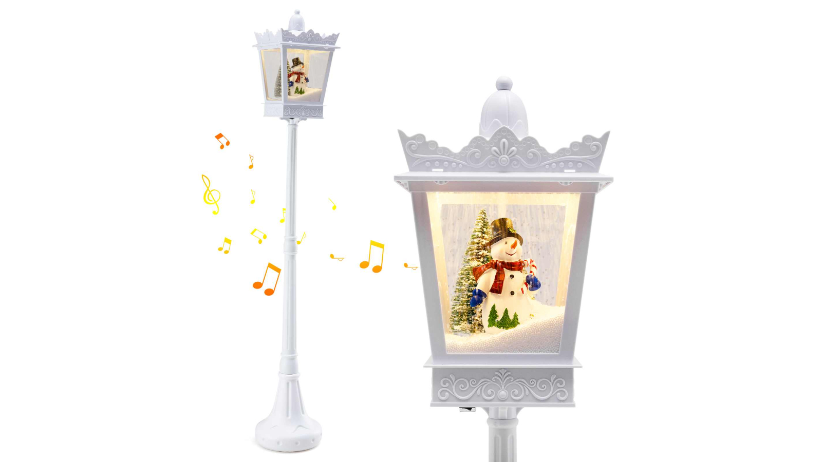 Costway 185cm Musical Christmas Street Lamp with Tree and Snowman - White