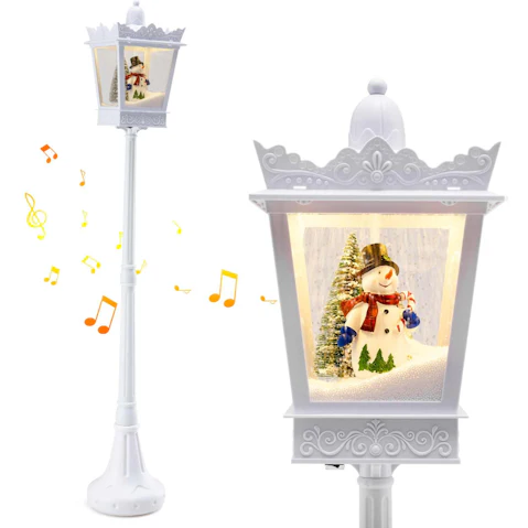 Costway 185cm Musical Christmas Street Lamp with Tree and Snowman - White