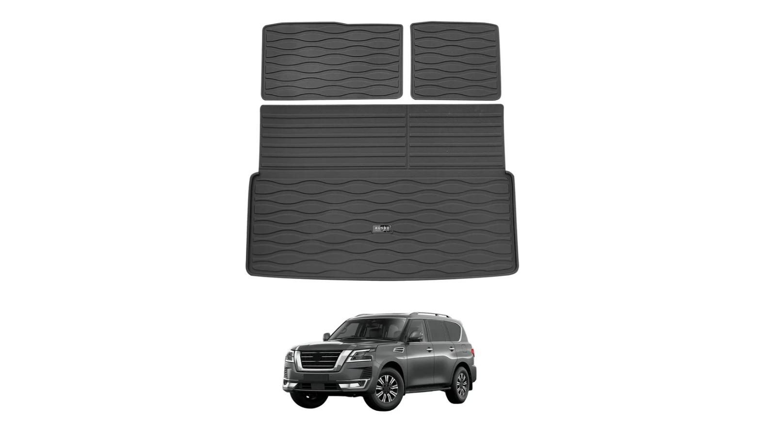 AUSGO 4WD Accessories 3 Piece Set Boot Liner Cargo Mat for Nissan Patrol Y62 2012-Onwards 
