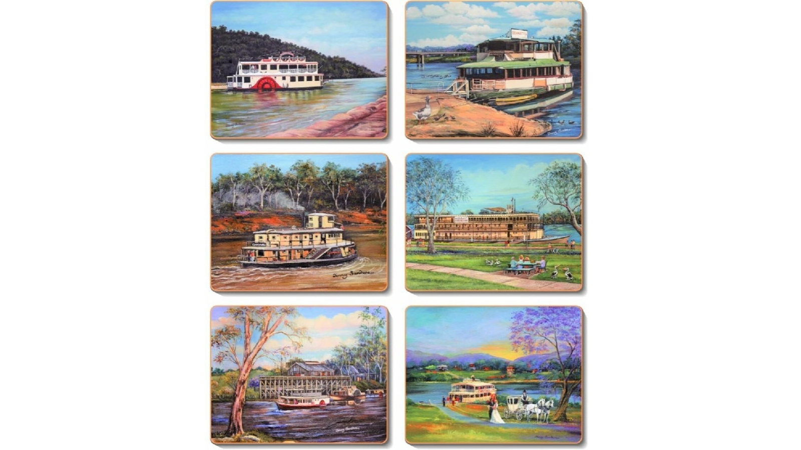 Cinnamon Cork Backed Coasters Set of 6 - Paddle Steamers