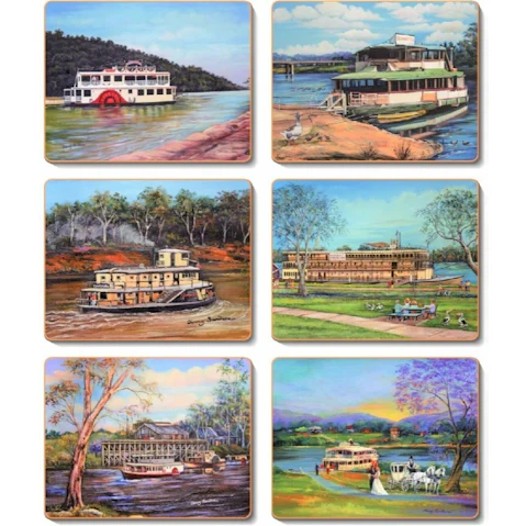 Cinnamon Cork Backed Coasters Set of 6 - Paddle Steamers