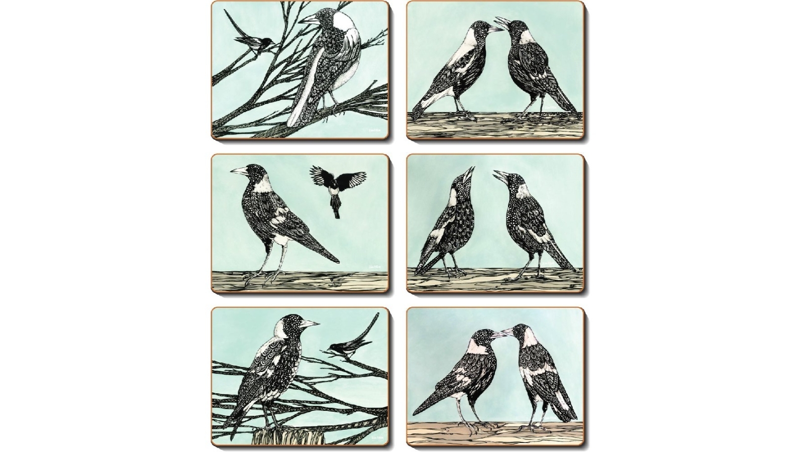 Cinnamon Cork Backed Coasters Set of 6 - Magpie Song