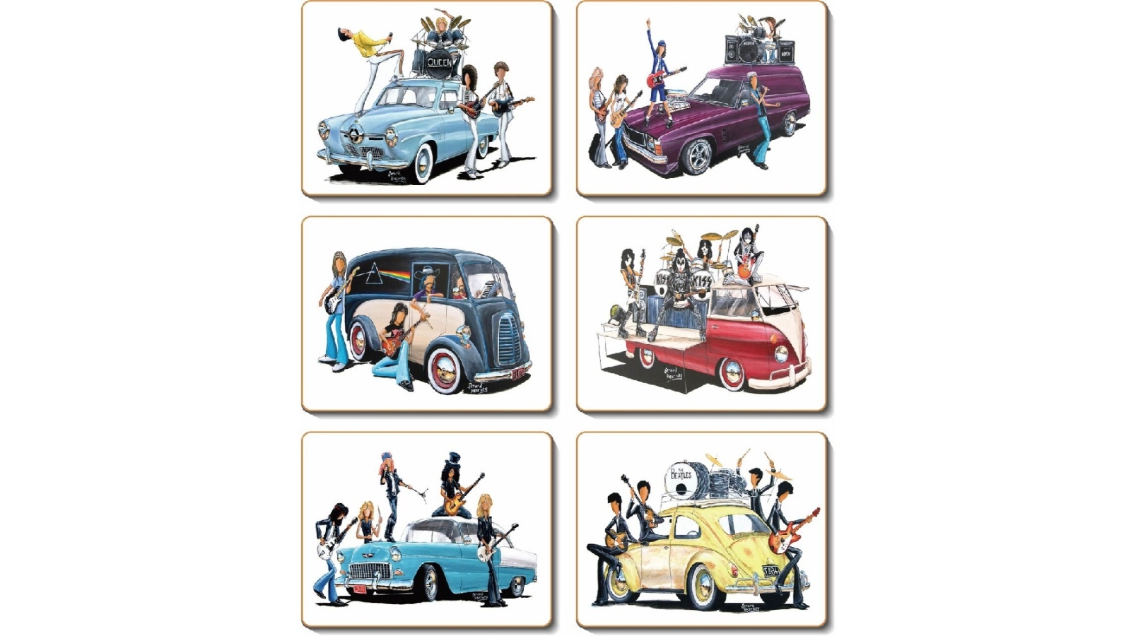 Cinnamon Cork Backed Coasters Set of 6 - Classic Rock