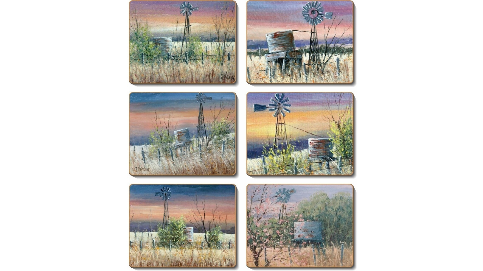 Cinnamon Cork Backed Coasters Set of 6 - Windmills and Water Tanks
