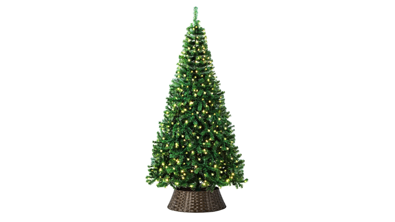 Tinseltown Green LED Christmas Tree with Rattan Skirt Warm Light