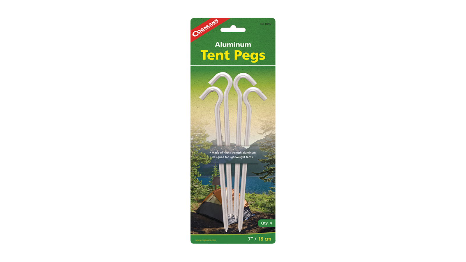 Coghlans 4 Piece 18cm Aluminium Pegs for Tent/Tarps - Silver