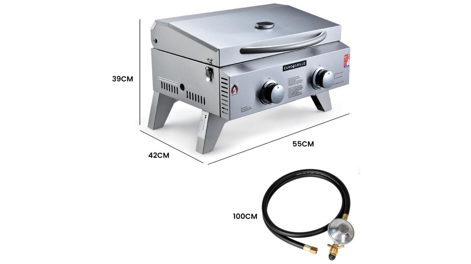 EuroGrille 2Burner Stainless Steel Portable Gas BBQ Grill Harvey Norman