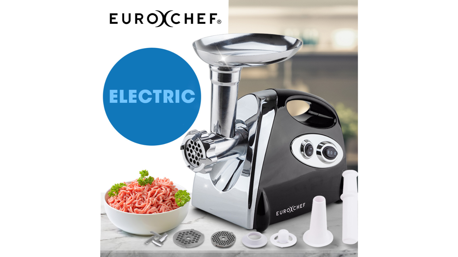 EuroChef MG500 1800W Stainless Steel Electric Sausage Filler and Meat Grinder Black Harvey Norman