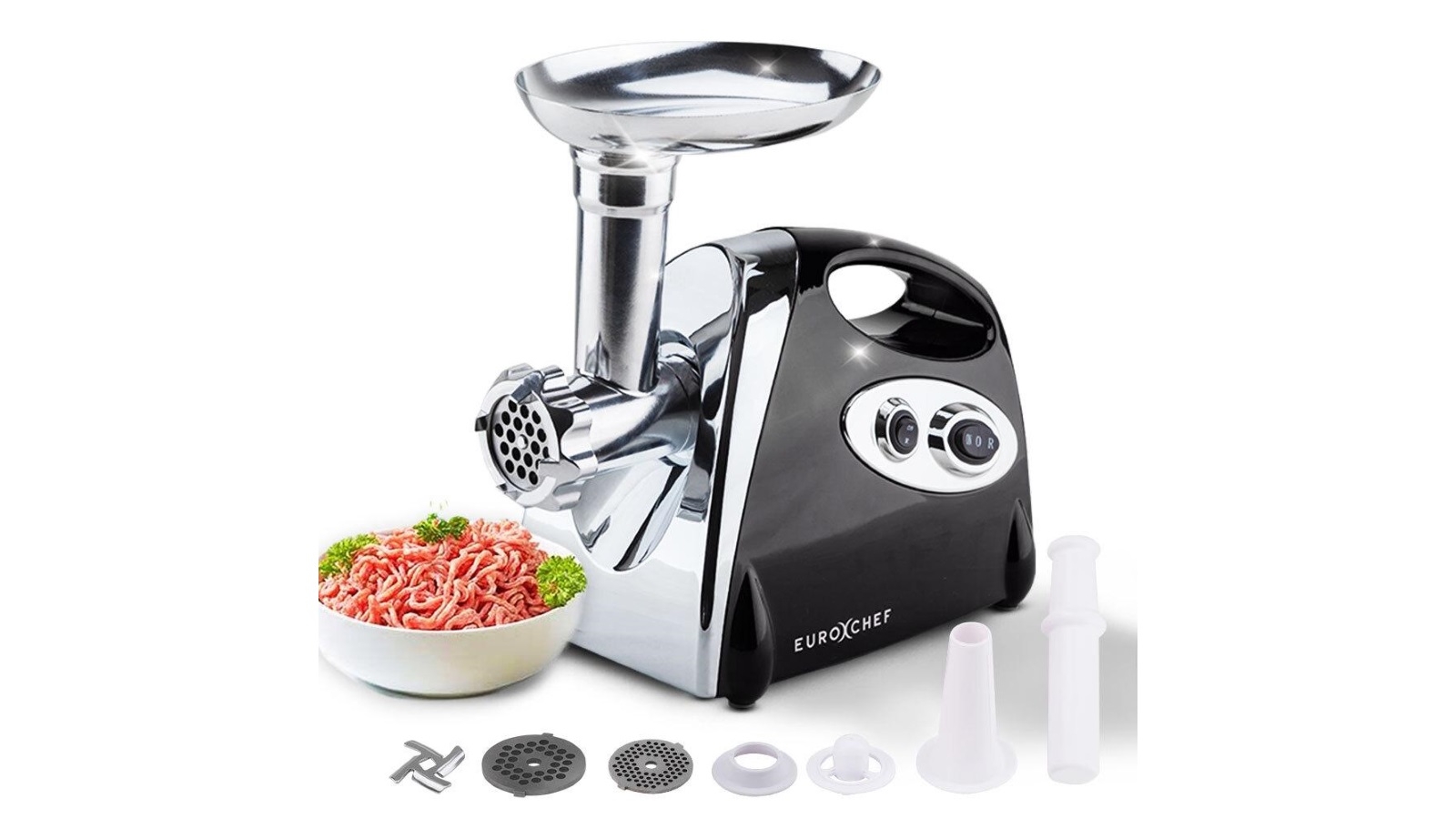 EuroChef MG500 1800W Stainless Steel Electric Sausage Filler and Meat Grinder - Black