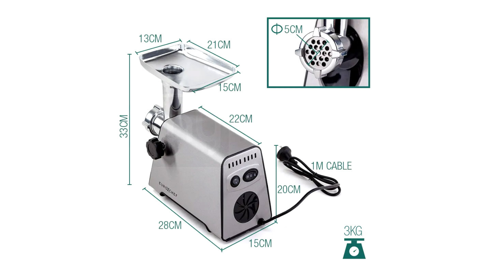 EuroChef Electric Meat Grinder Stainless Steel Harvey Norman