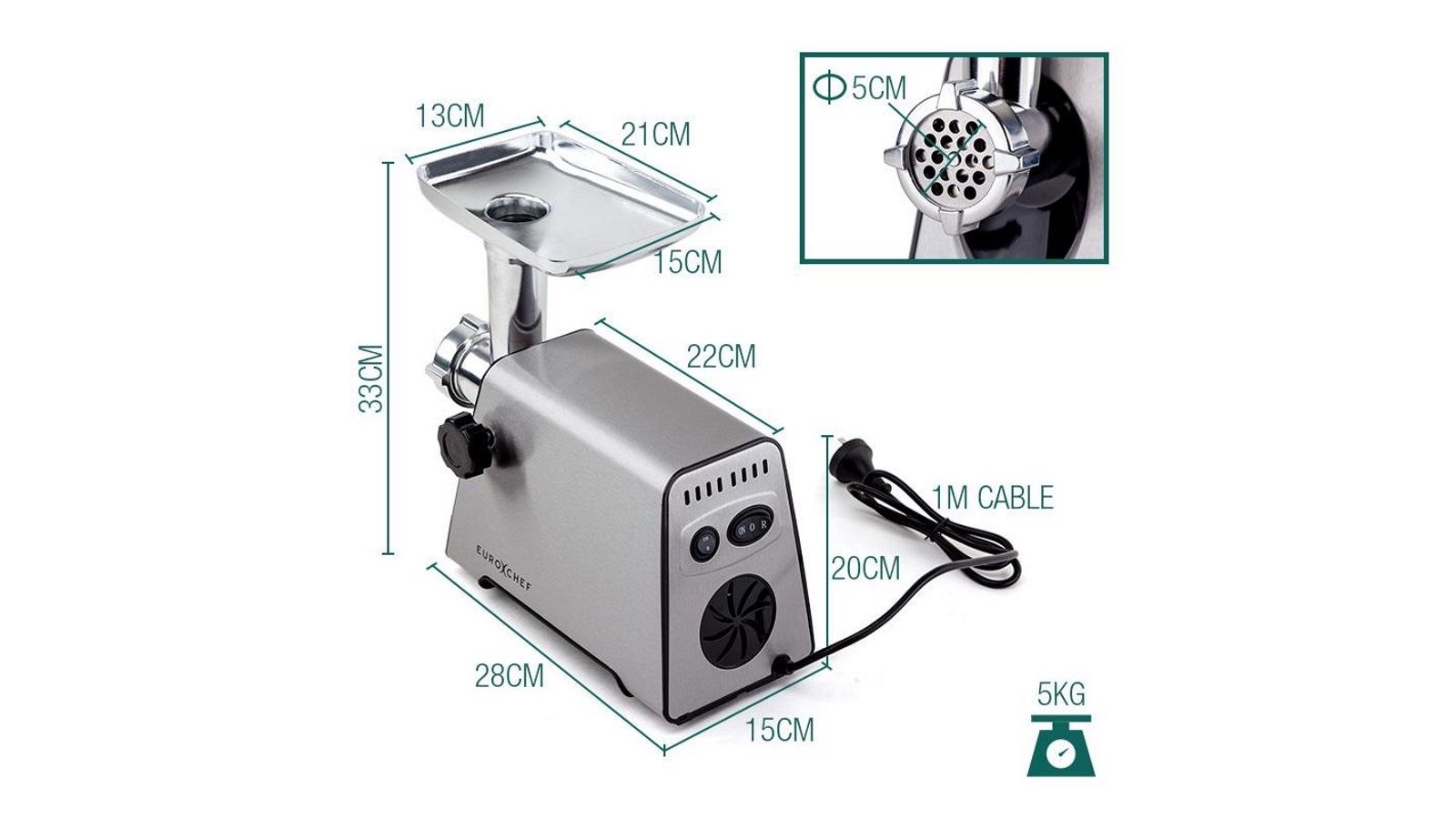 EuroChef Electric Meat Grinder Stainless Steel Harvey Norman