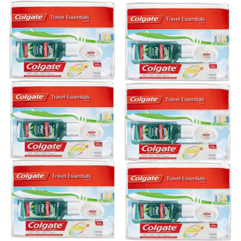Colgate Box of 6 Travel Essentials Pack Toothbrush and Toothpaste Bulk Carton