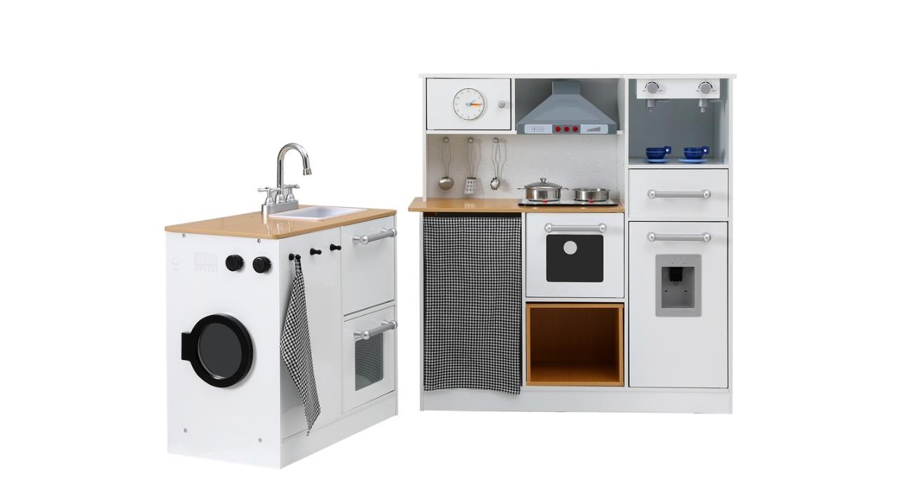 Keezi 2 Piece White Wooden Pretend Play Coffee Maker Toy Kid Kitchen Playset - 80cm