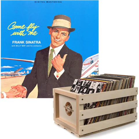 Crosley Record Storage Crate & Frank Sinatra Come Fly with Me - Vinyl Album Bundle