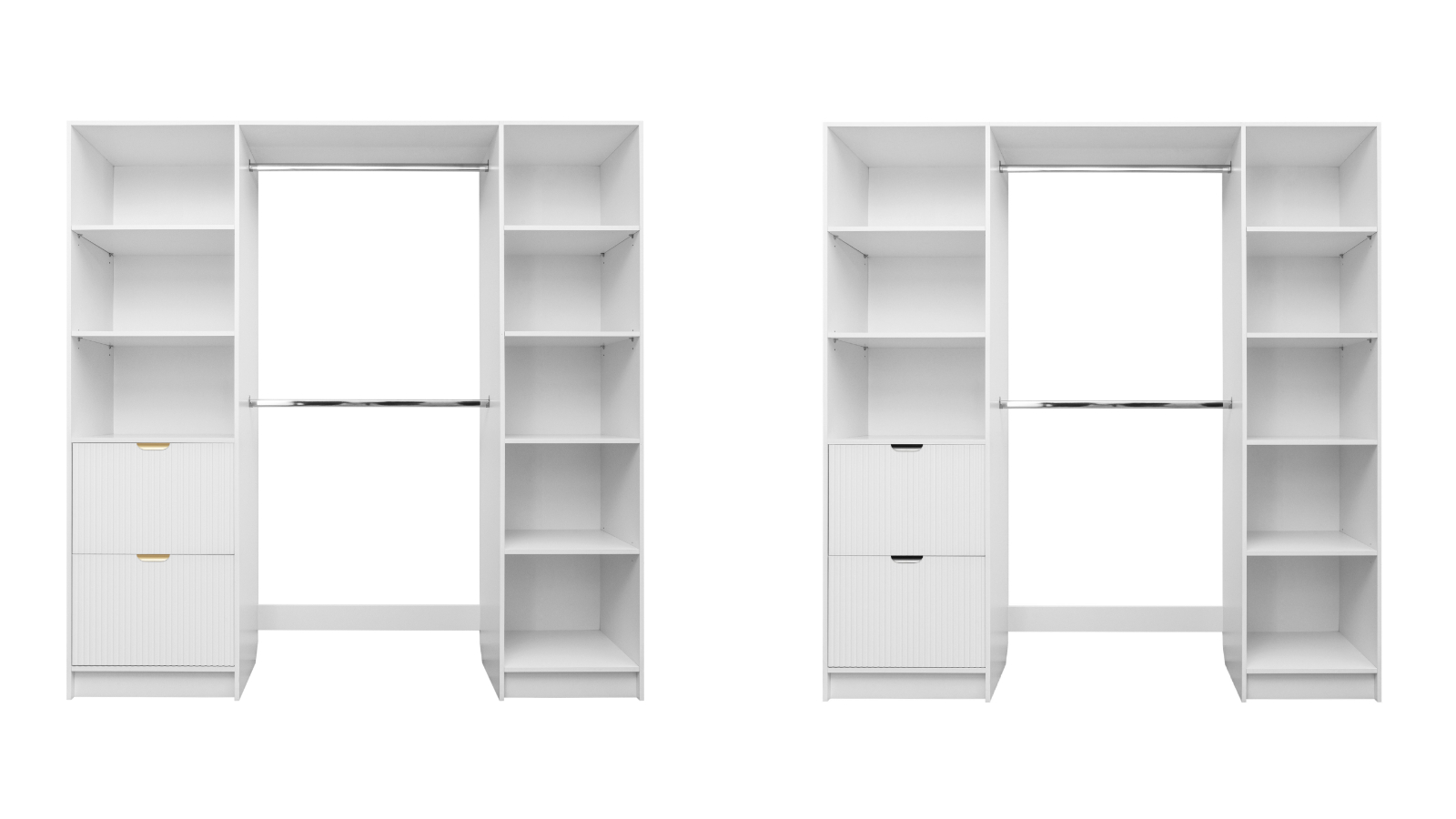 European Cabinetry White Fluted Pull Basel Walk-in Wardrobe Kit
