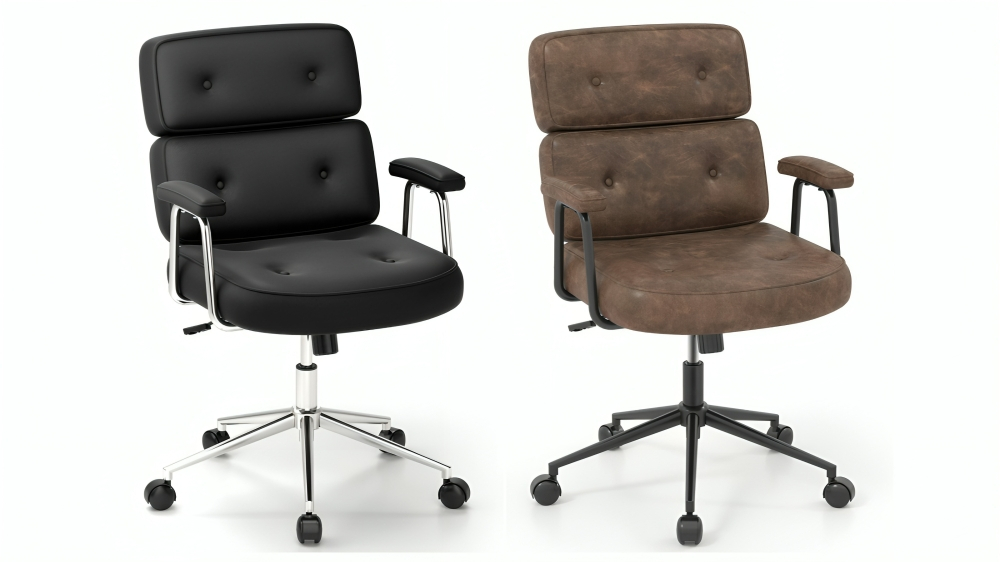 Costway Upholstered PU Leather Swivel Office Chair