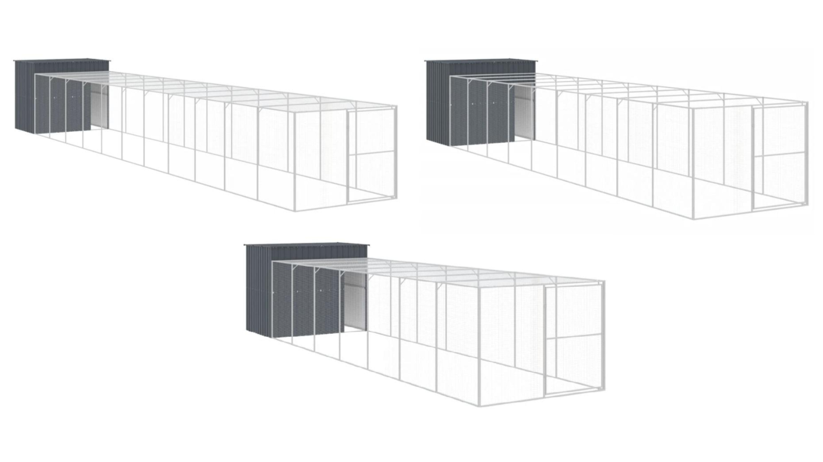 vidaXL Galvanised Steel Anthracite Dog House with Run and Roof