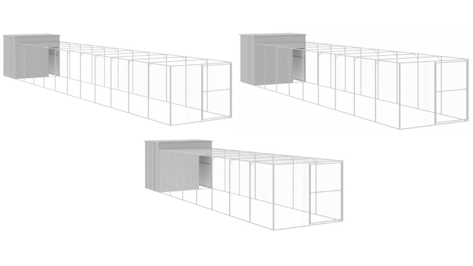vidaXL Galvanised Steel Light Grey Dog House with Run
