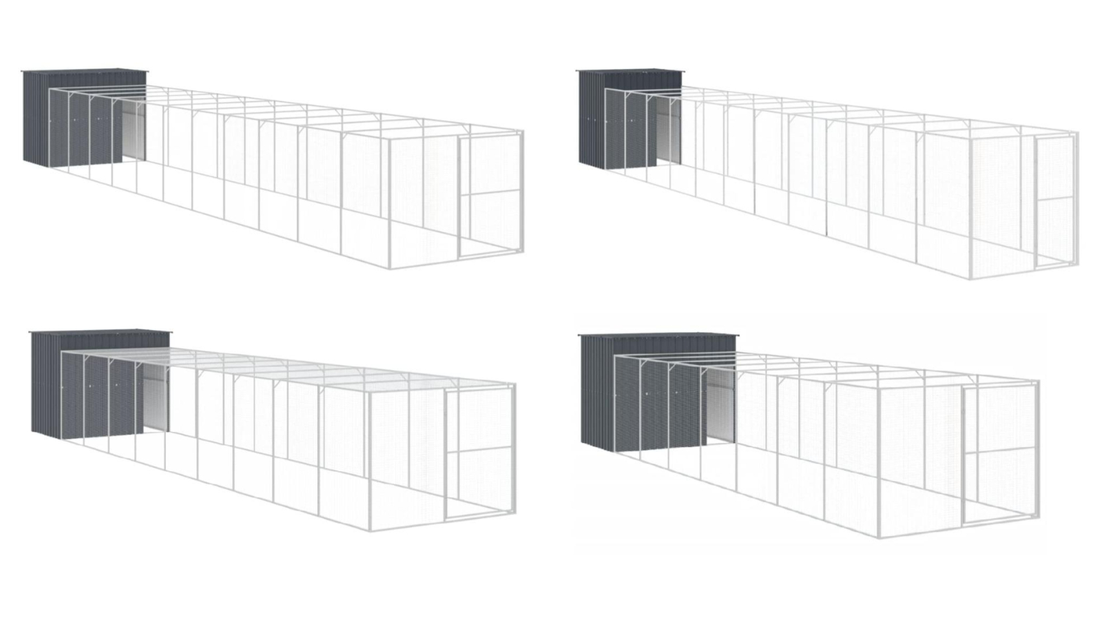 vidaXL Galvanised Steel Anthracite Dog House with Run