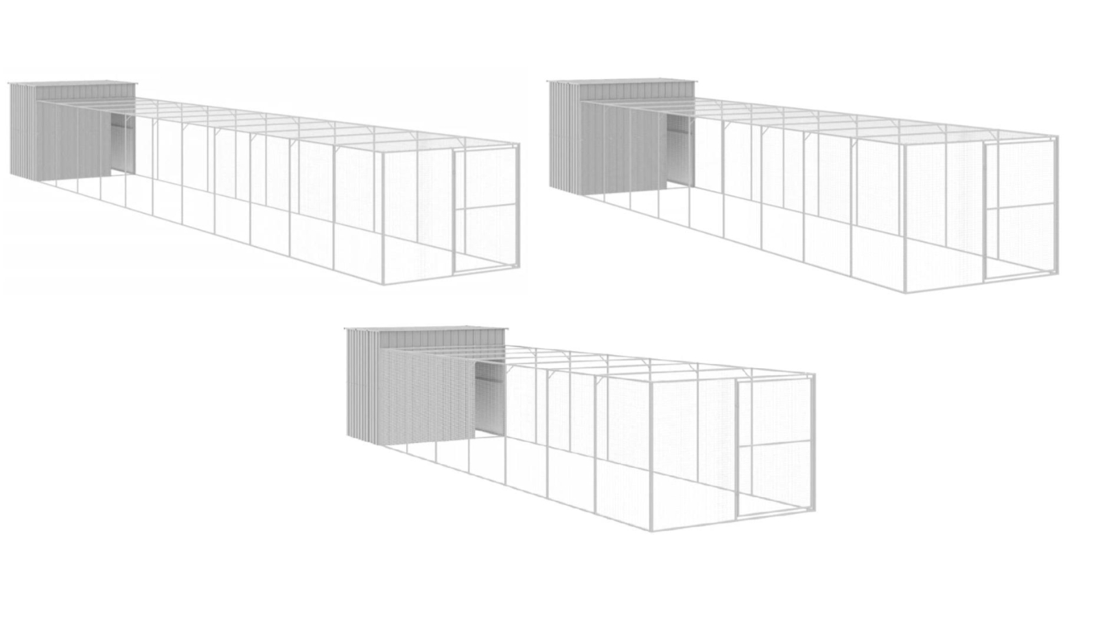 vidaXL Galvanised Steel Light Grey Dog House with Run and Roof