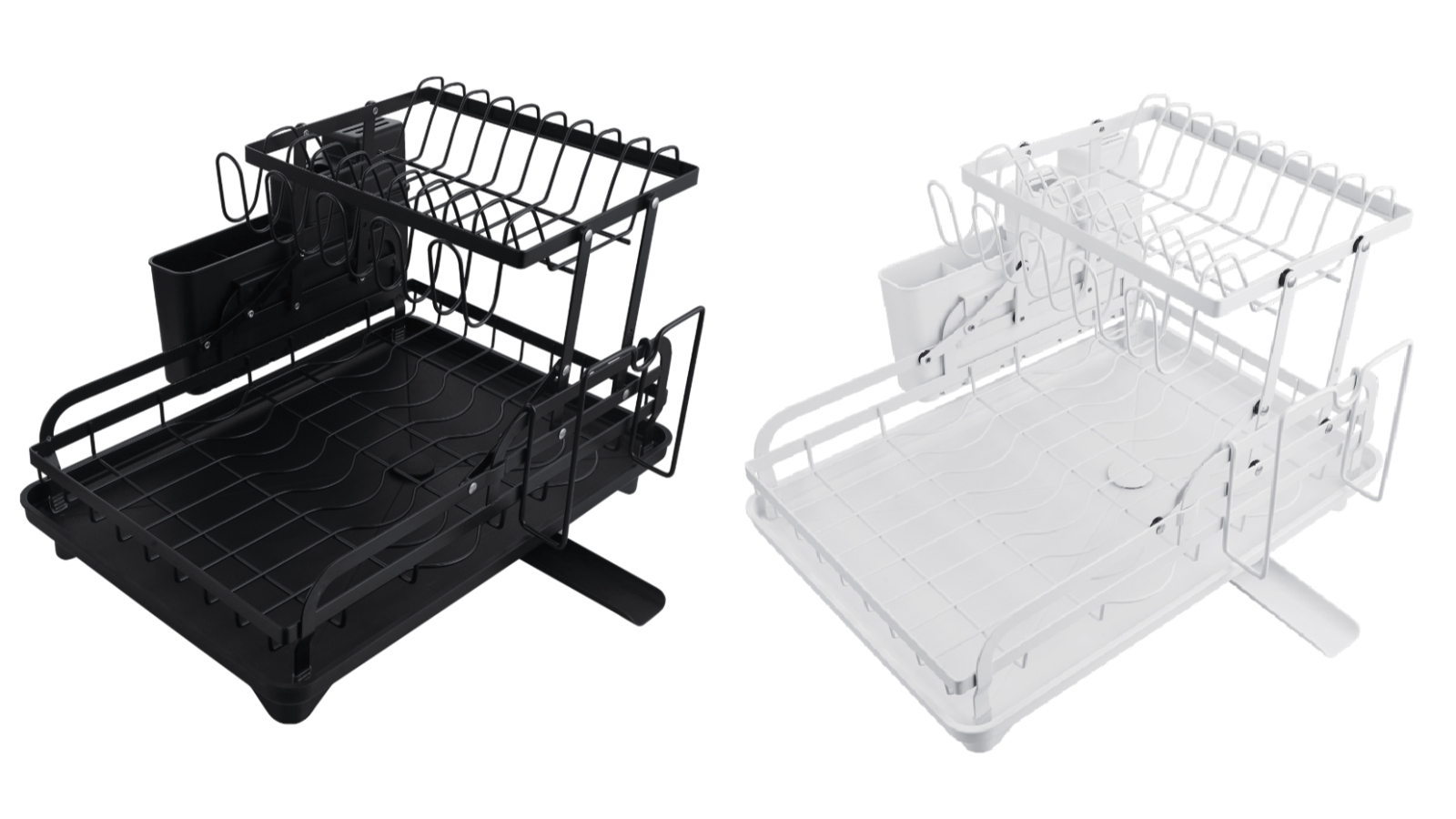 2-Tier Foldable Kitchen Dish Drying Rack with Drainer Tray