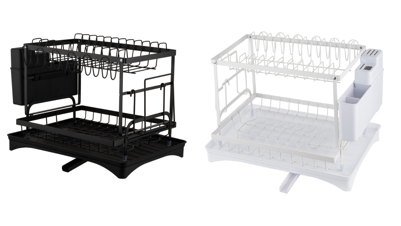 2-Tier Foldable Kitchen Drying Rack with Drainer Tray