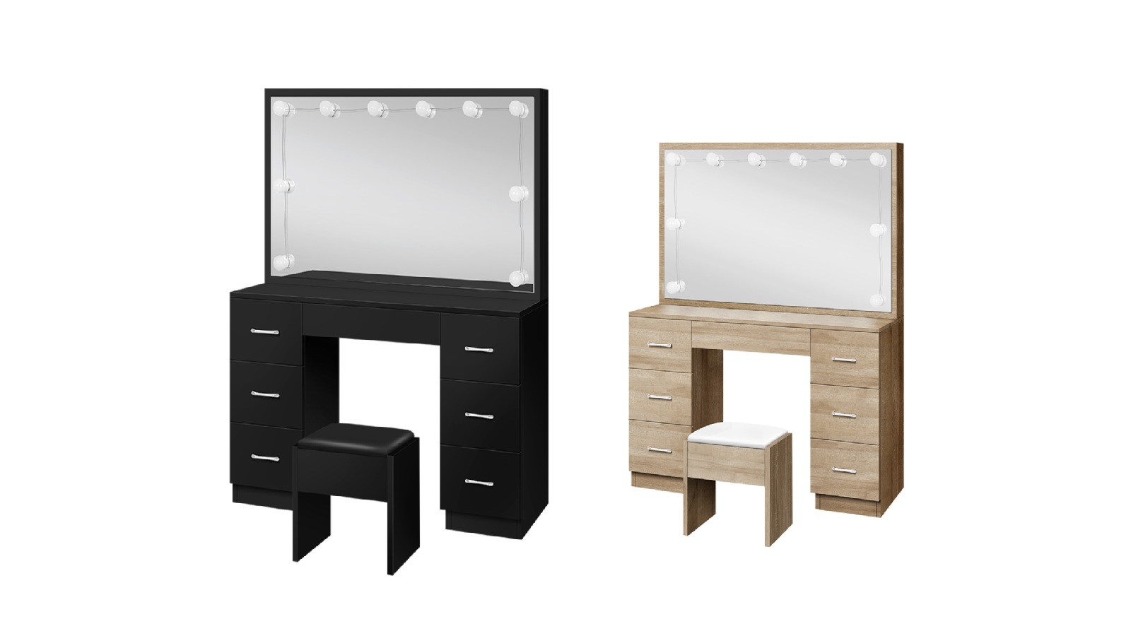 Alfordson 7-Drawer LED 10 Bulb Dressing Table Set