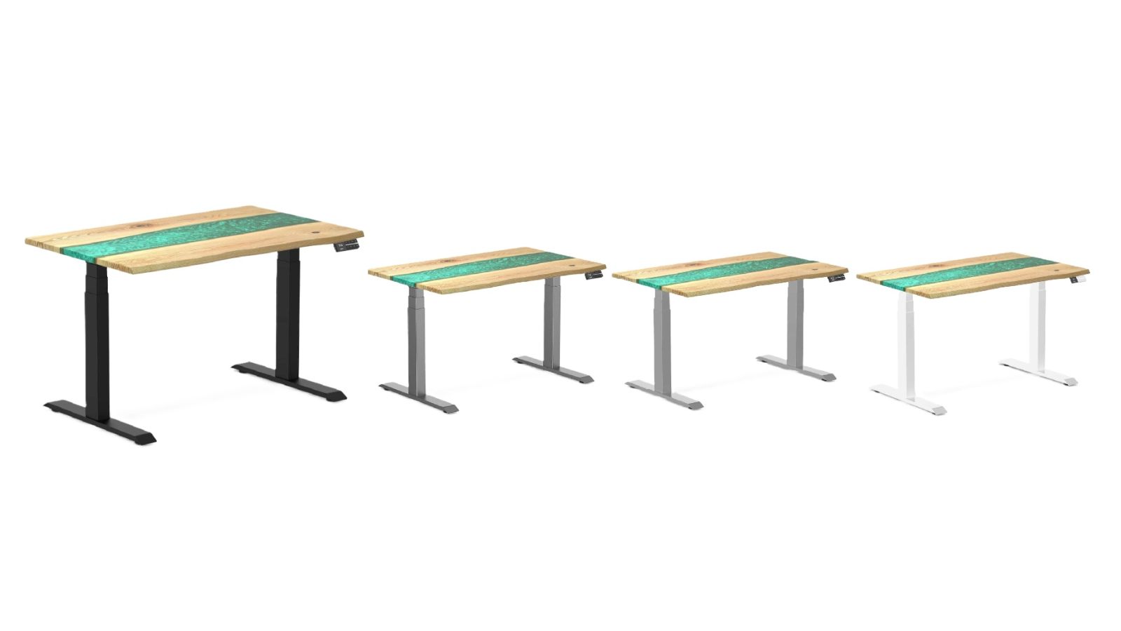 Desky White Ash Emerald River Dual Resin Hardwood Sit Stand Desk