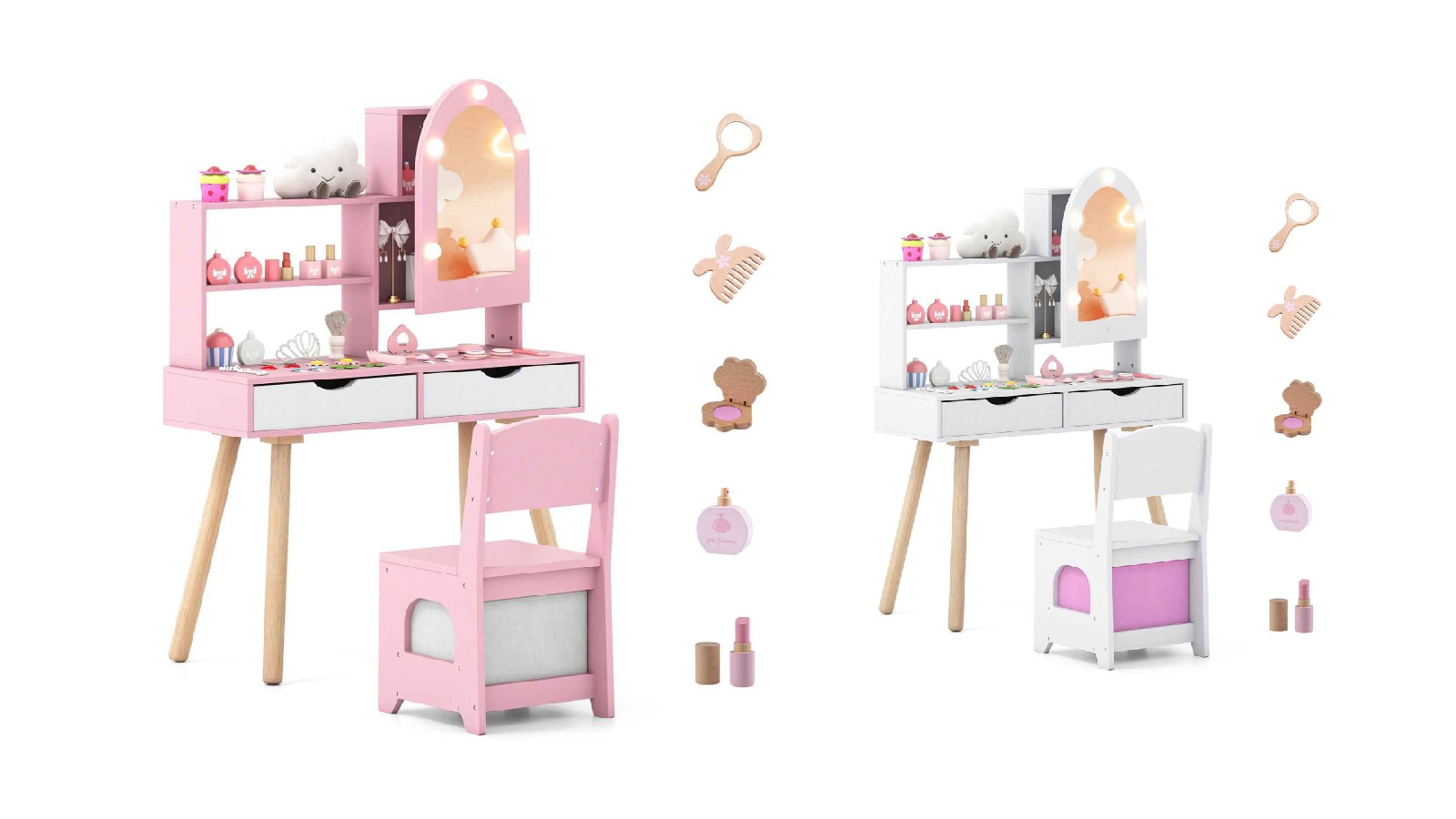 Costway Pretend Play Princess Dressing Table Set with Light