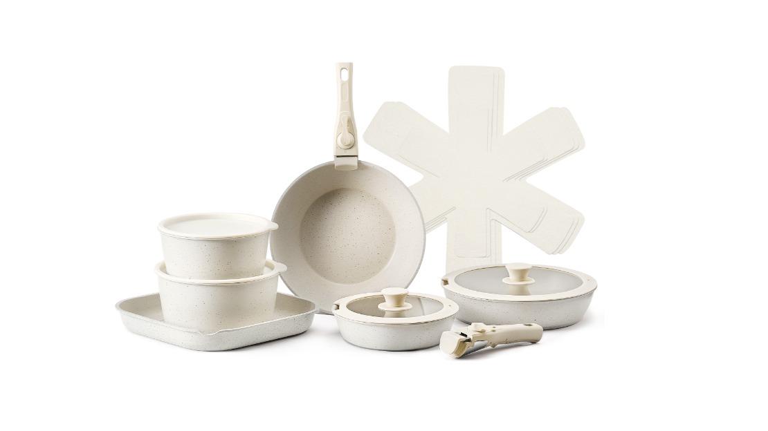 Vevor Set of 17 Granite Non-Stick Pots and Pan - White