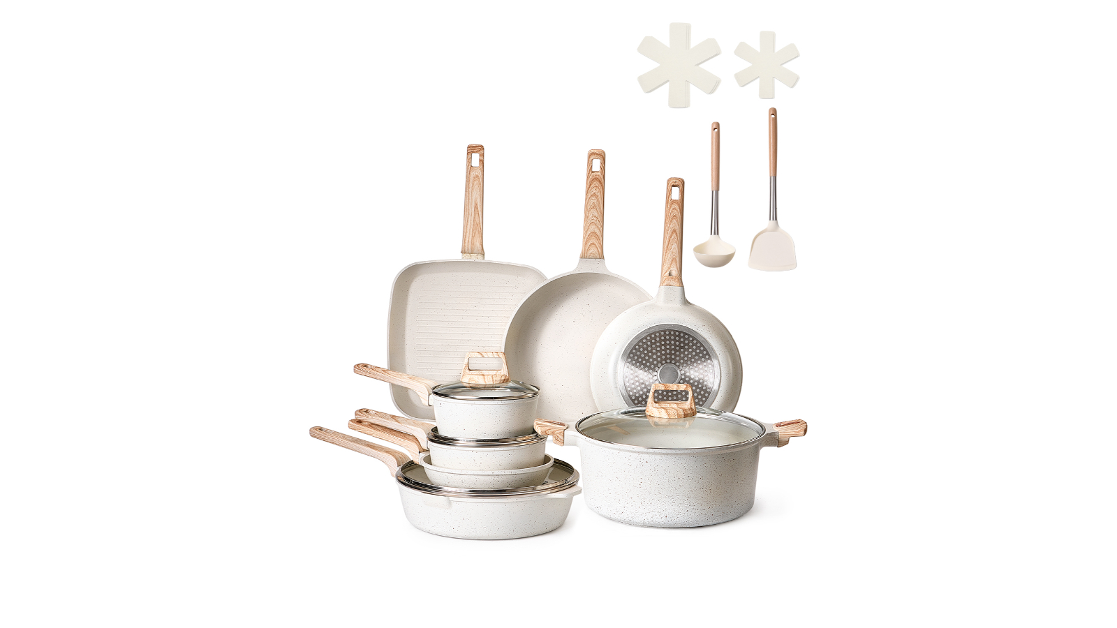 Vevor Set of 19 Granite Non-Stick Pots and Pan - White